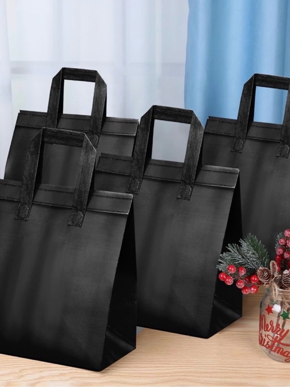 100 Black Gift Tote Bags with Handles - Pack of Party Favor Bags